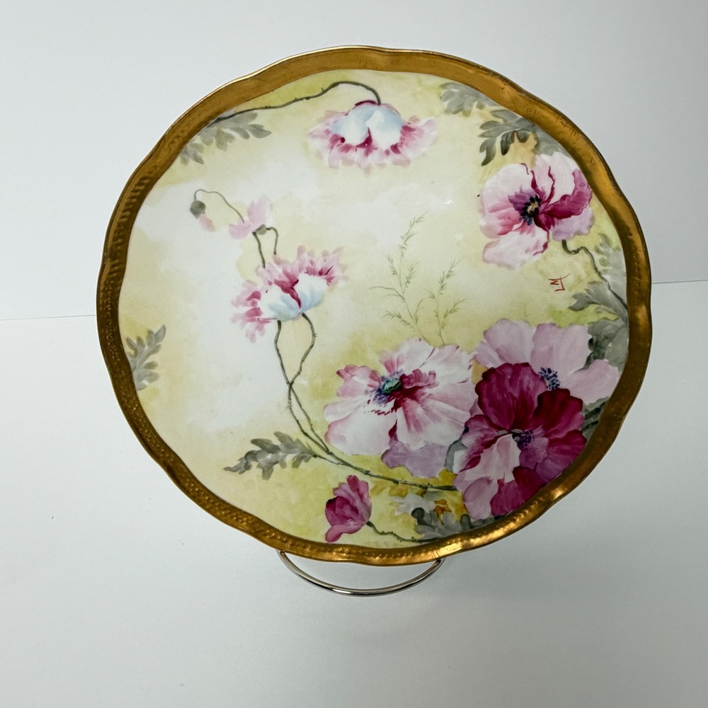 Vintage Firenze Ware Italy Hand Painted Floral Cabinet Plate Roman Gold